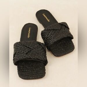 Lemon Black Woven Slide Sandals